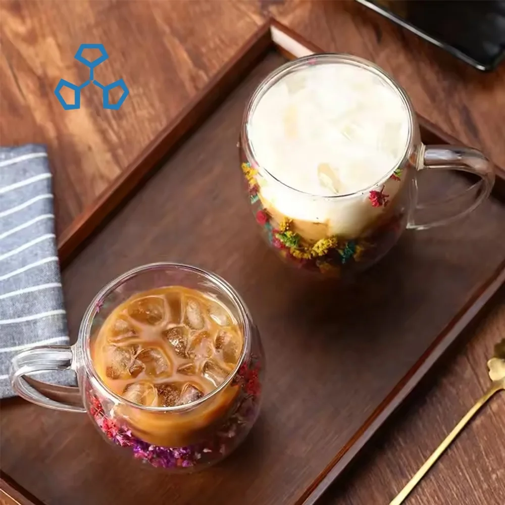 SUNYO Wholesale Creative Transparent Custom Coffee Double Wall Glass Cups With Handle