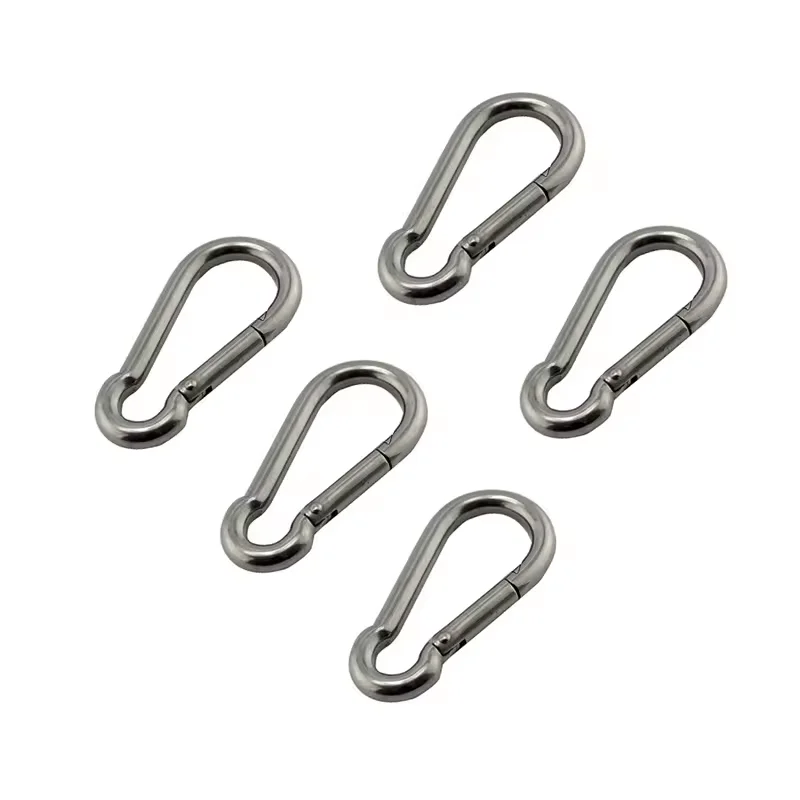 High Quality ss 304 rig Safety Climbing 4mm Quickdraw Round Mousqueton Inox Snap Hook Stainless hooks Steel Carabiner clips