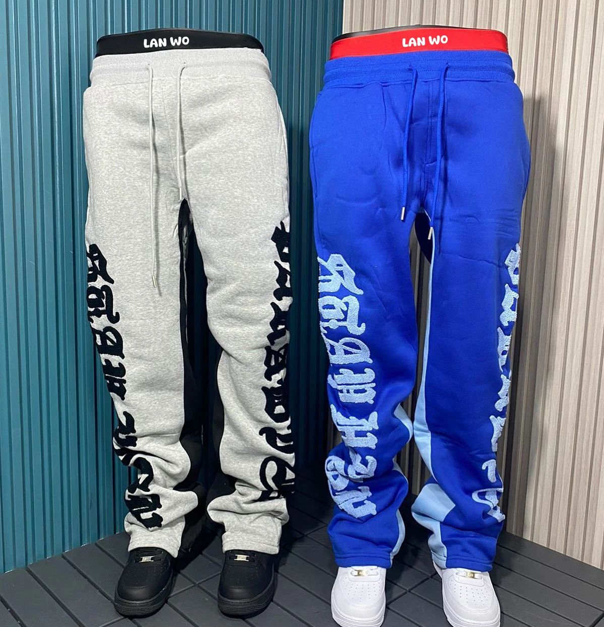 Custom Chenille Embroidery Logo Sweatpants Men Loose Jogging Pants Fleece Trousers Men Jogger Sweat Pants