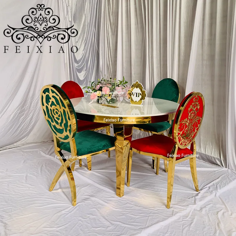 Wood top Stainless steel White Round  table