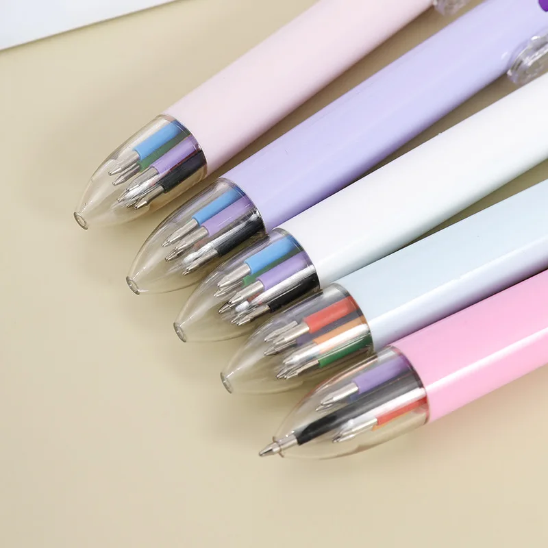Colorful 6-Color Ballpoint Pens Multi-Colored Office Stationery Student Prizes Discounted Promotional Oil Pens with Press Design