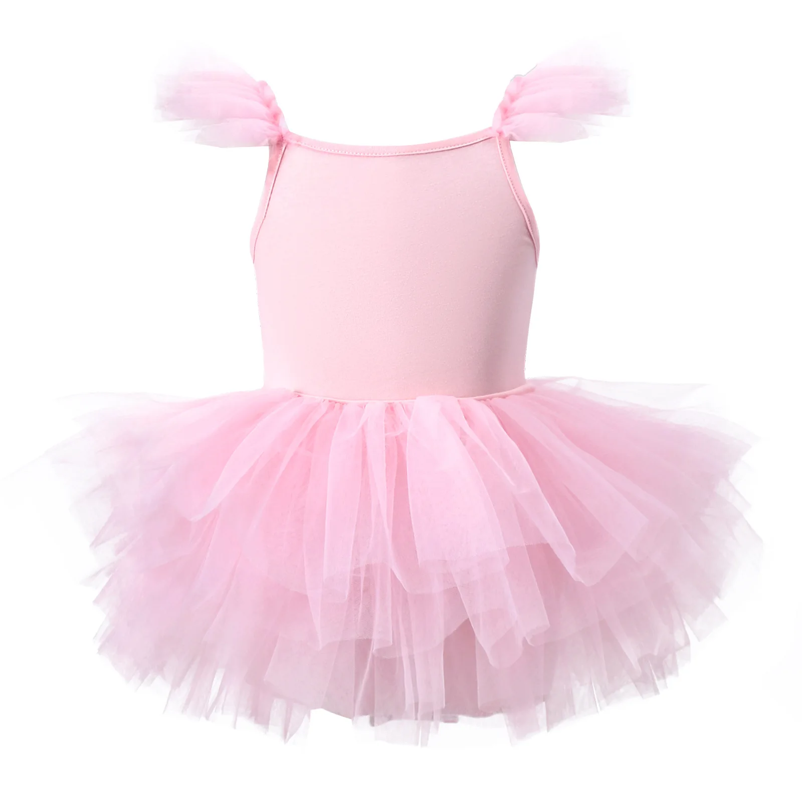 95% Cotton 5% Spandex High Quality Ruffle Sleeve Singlet Pink Light Blue Performance Kids Baby Ballet Tutu Dress