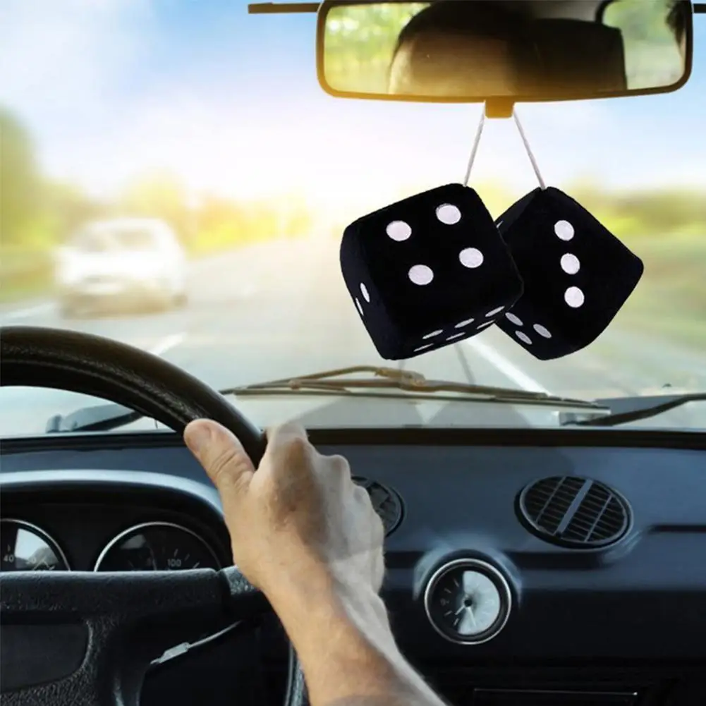 Fuzzy Dice White Dots Rear View Mirror Hangers Vintage Car Pendant Interior Decoration Auto Accessories