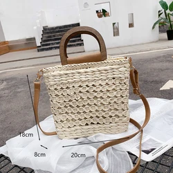 Vintage Hollow Straw Handbag Seaside Basket Diagonal Bag Simple Design Clutch Shopping Bags Women Messenger Bag