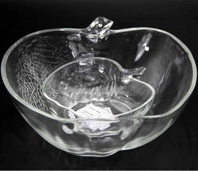 Apple Shape Glass Bowls With Leaf Design Glass Bowl Set Fruit Salad Bowl