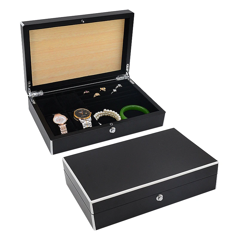 Custom High Quality Wood  Watch Jewellery Boxes Organizer Luxury Black Wooden Jewelry Storage Box