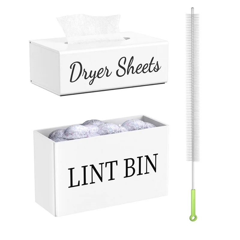 Magnetic Lint Bin Storage with dryer sheet dispenser holder and Lint Brush Laundry Room Organization Set