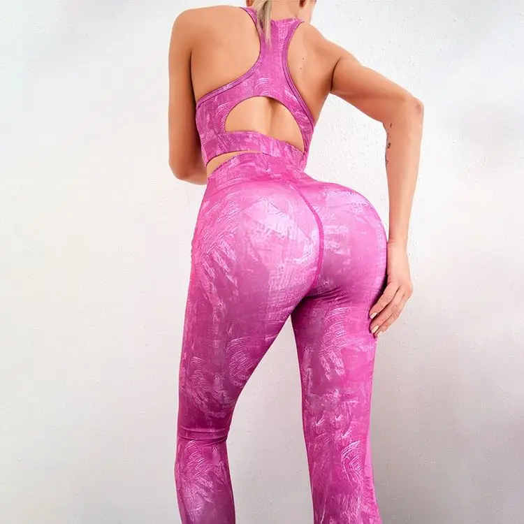 
Tie Dyed Slim Fit Active Wear Dry Fast Breathable Polyester Spandex Whole Printed Yoga Set Fitness 