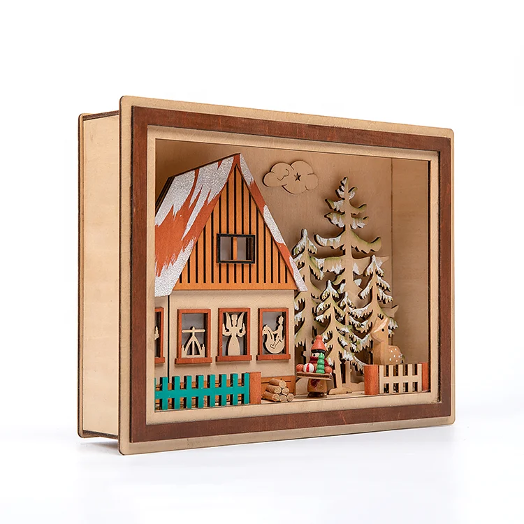 Оптовая продажа с фабрики, домашние рождественские украшения, светодиодное освещение, деревянные деревенские дома