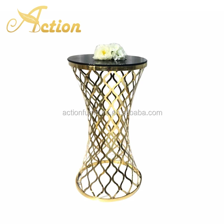 Luxury Gold Modern Stainless Steel Hollow Out Base With Marble Cocktail Used Frame Bar Stool Wedding Table Bar Table And Chairs