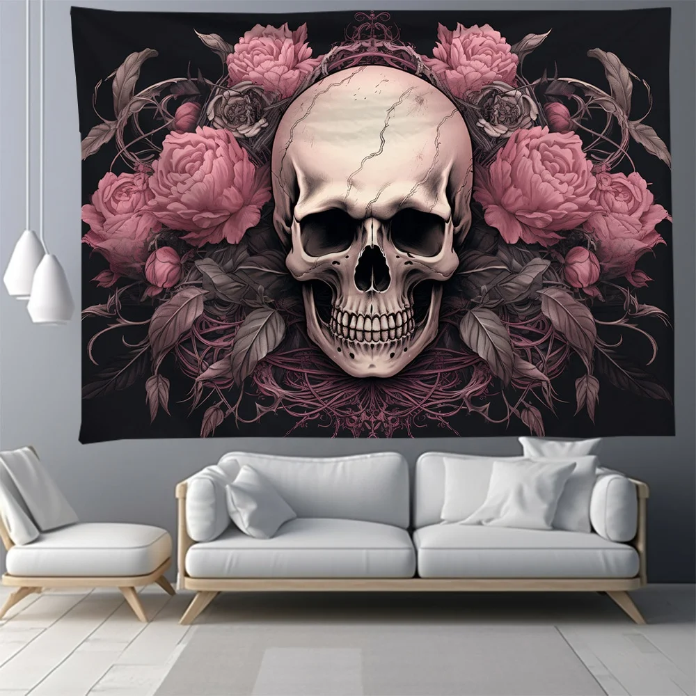 Wonderful designs  polyester material black light skulls wall tapestry