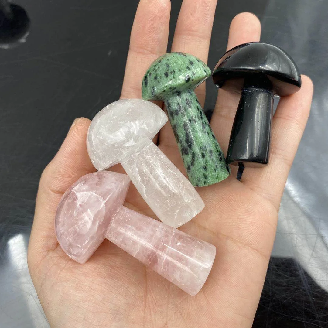 Wholesale Crystal Carving Gemstone Crystal Healing Stones Folk Crafts Rose Quartz Crystal Mushroom for decoration