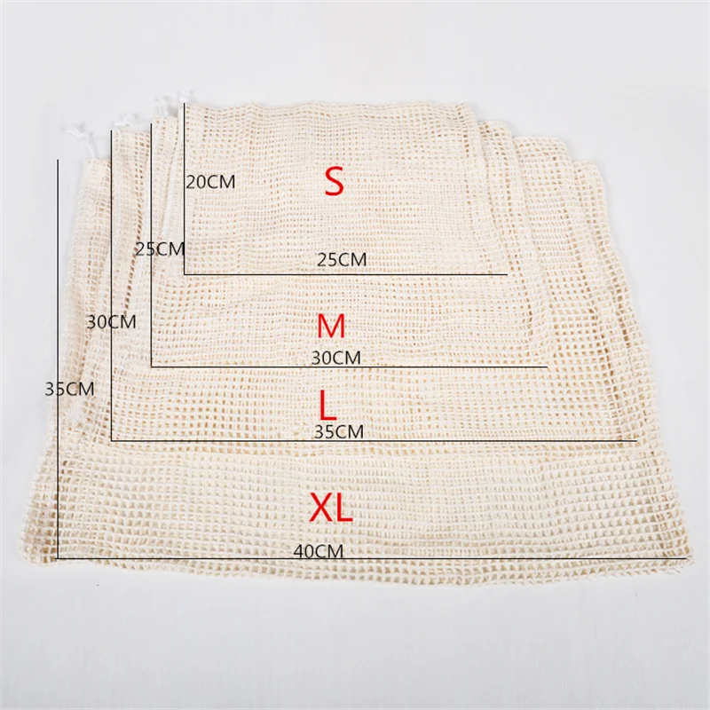 
Reusable Organic Muslin Cotton Mesh Grocery Shopping Produce Bags food storage Grocery Shopping bags 