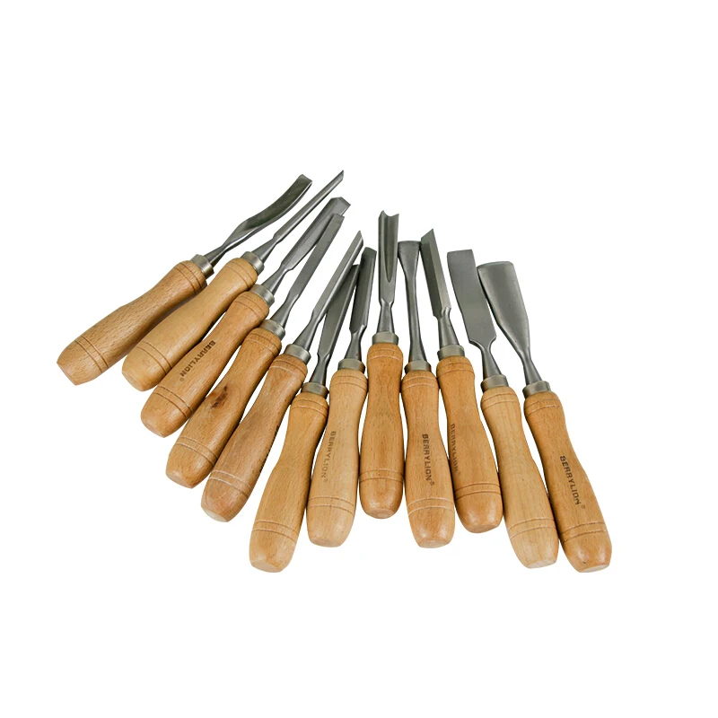 Berrylion 12Pcs CRV Wood Chisel Set Flat Carving Chisel Carpenter Tools Wood Carving Knife Graver gardening tools