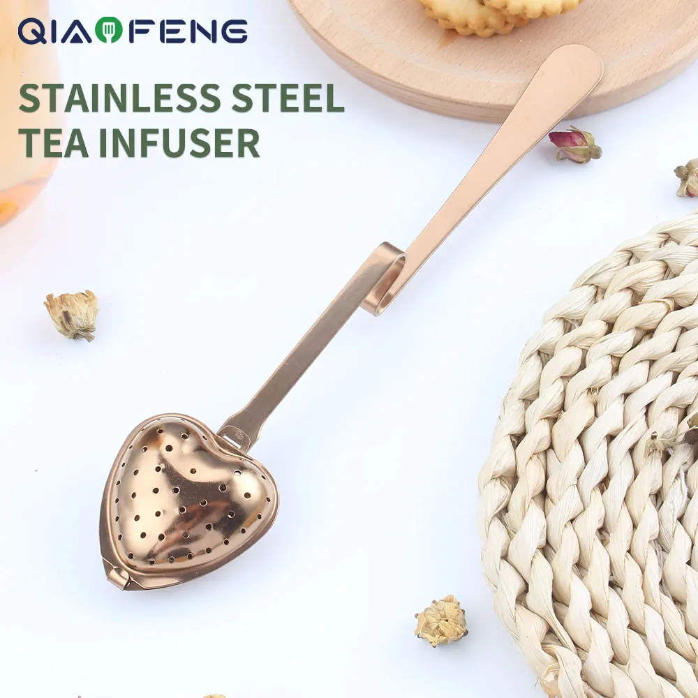 Ergonomic Design Heart Shaped Long Grip mesh metal Spoon loose tea strainer tea infuser
