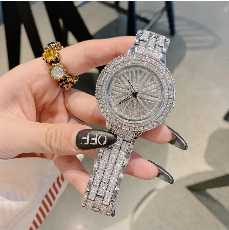 Full Of Diamond! High Quality Silver Plating Shining Diamond Quartz Watch For Party Iced Out Women Bracelet Watches Wrist Luxury