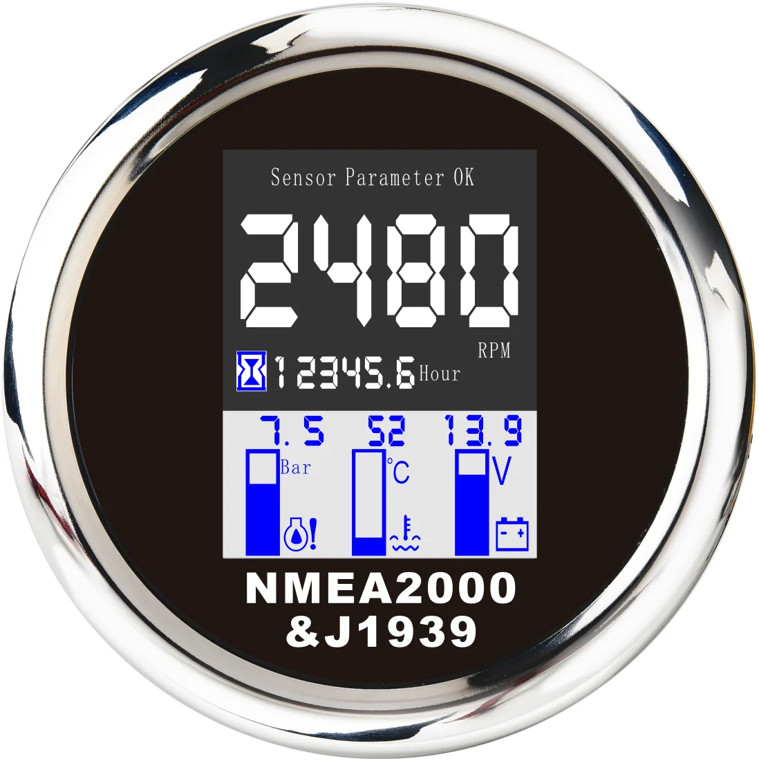 NMEA 2000 85mm digital black face LCD display multifunction voltage oil pressure gauge bar boost gauge