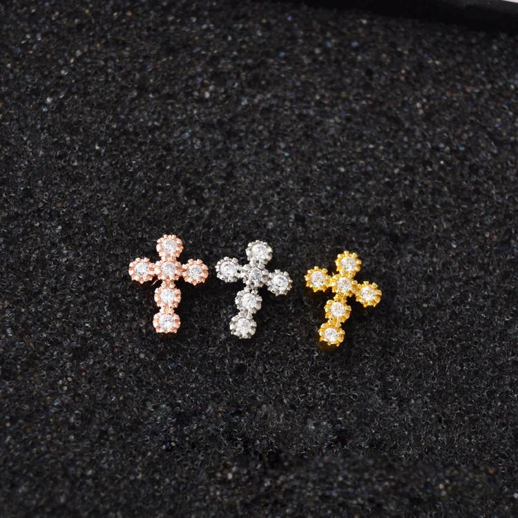 Hot sale Stainless steel silver gold rose gold 20G Cross Zircon Tragus Daith Conch Helix Cartilage Piercing earring
