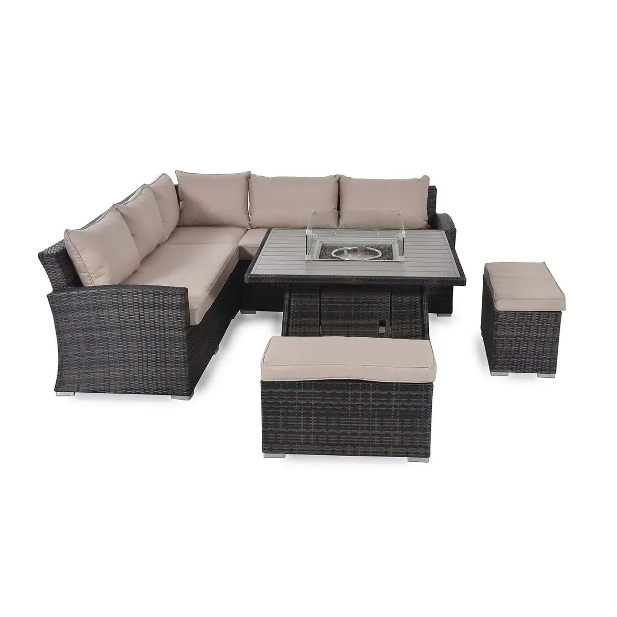 Garden Factory Direct Florida L Shape Corner Sofa Rattan BBQ Furniture Set with Aluminium Barbecue table