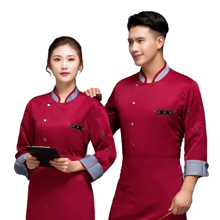 
Chef restaurant uniform men women chef cook jacket waiter waitress hotel kitchen cafe bakery long sleeve work clothes 