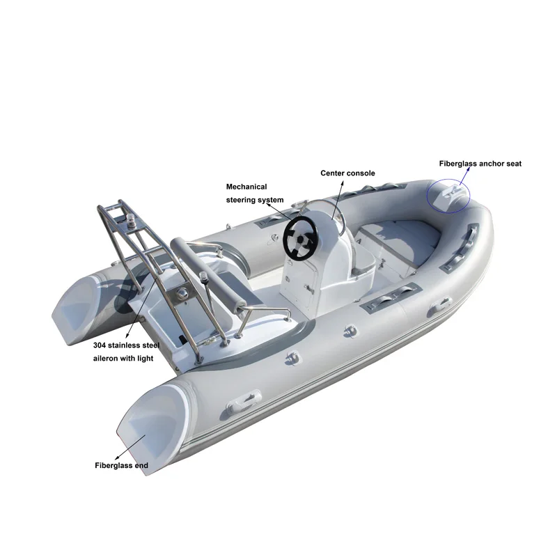 Family use small tender inflatable fiberglass hull rib 390 boat with outboard engine