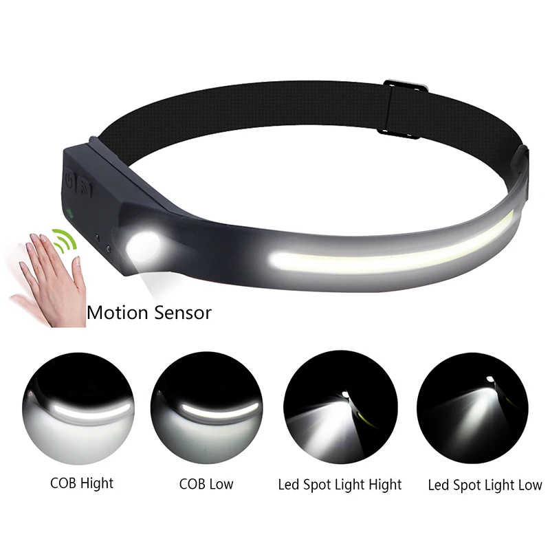 Popular Lightweight 5W Full Vision Head Torch 230 Beam Sensor Function Type-C Rechargeable Led Headlamp