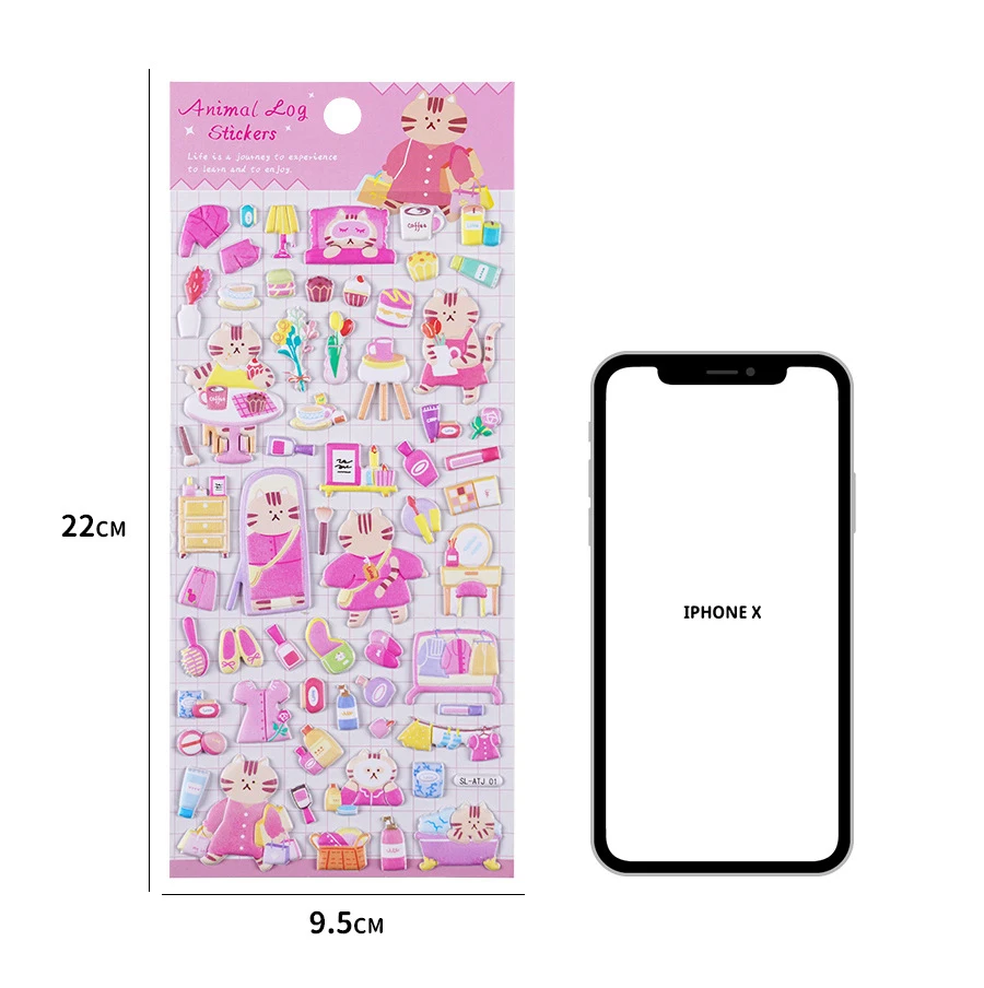 Cute Bear Bunny Animal Cartoon Waterproof 3D Puffy Sponge Bubble Stickers for Kids UV Printed