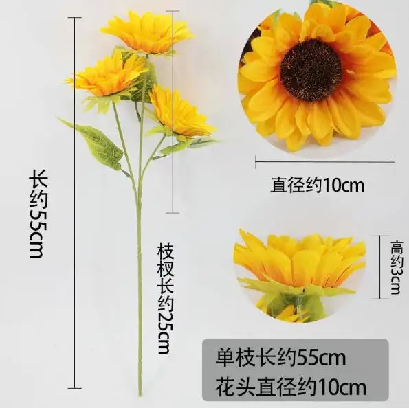 Wholesale multi-sizes Artificial sunflowers single Yellow Flower Bouquet small large Artificial Sunflower For Outdoors Decor