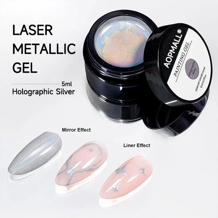 Canned Nail Polish 2024 High Density Laser Metal Gel Silver Hook Edge Painted Sparkly Rainbow Mirror Chrome Gel Polish Nail Art