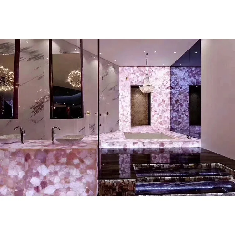 Luxury internal backlit large pink rose quartz crystal slab for countertop