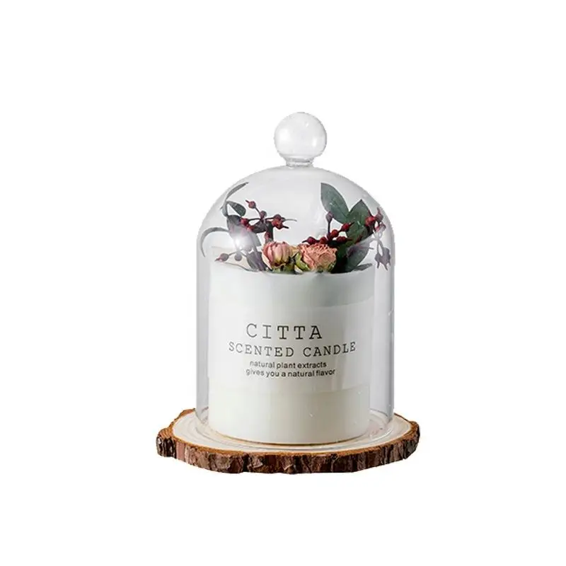 manufacturer private label gift box homemade aromatherapy soy wax scented glass cover wooden support luxury candles