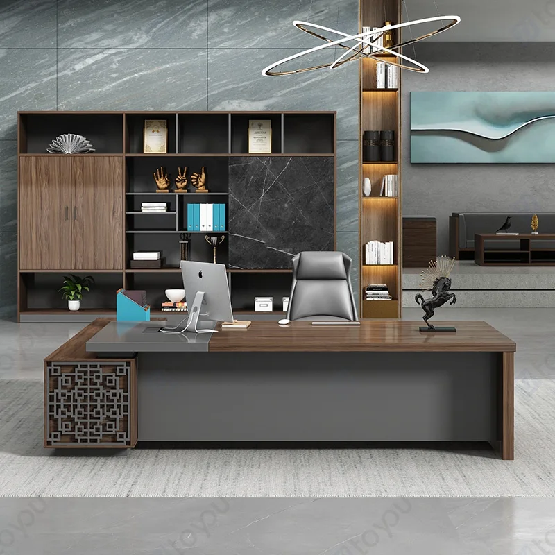 LANRAN Glossy Table Top Executive Office Desk Wooden Modern Office Furniture