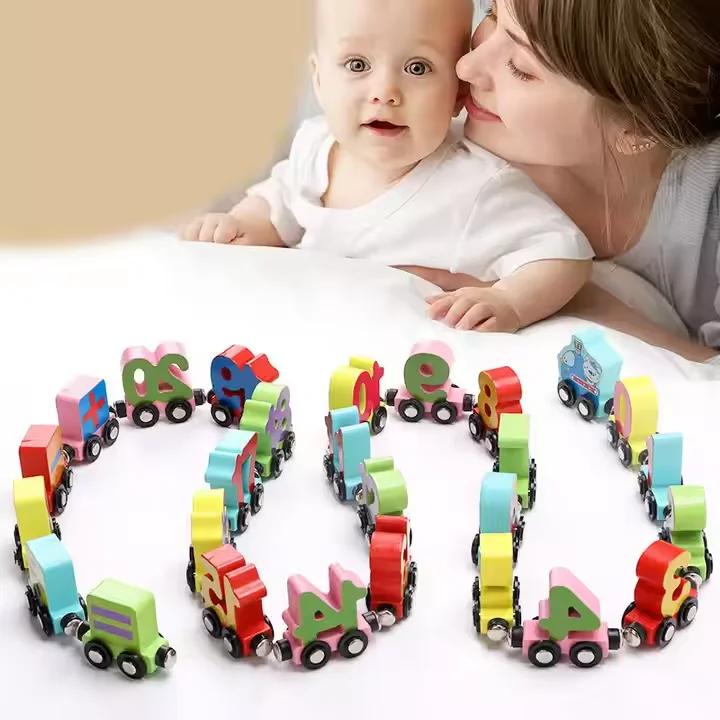 Montessori Arabic Letter Learning Game Educational Trailer Toy Kids Russian Cognition Game Wooden Arabic Train Set Toys