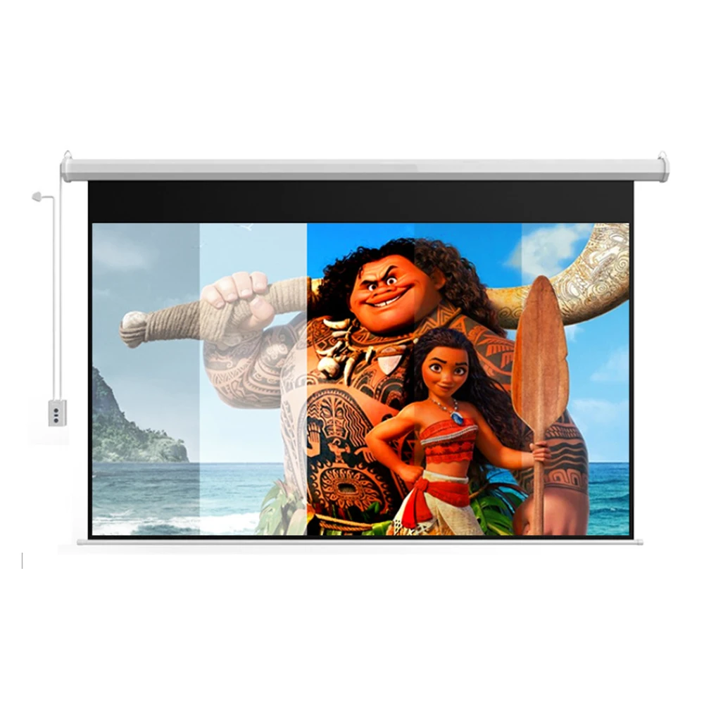 
New Design 100 inch 16:9 Electric Projector Screen White PVC Material for Home Education Movie Screen 