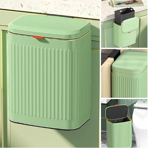 Kitchen Compost Bin Hanging Trash Can with Lid, Stainless Steel Trash Can Compost Bin Wall-Mount Indoor Kitchen Trash Bin