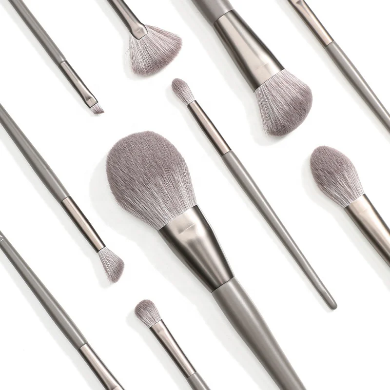 Fashion 10pc Makeup Brush Set Angled Contour Blush Brush Cosmetic Gray Makeup Brushes