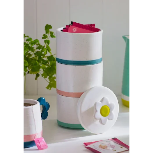 Fresh decor set of 3 seasoning storage container ceramic tea coffee sugar canister stackable kitchen storage jar with unique lid