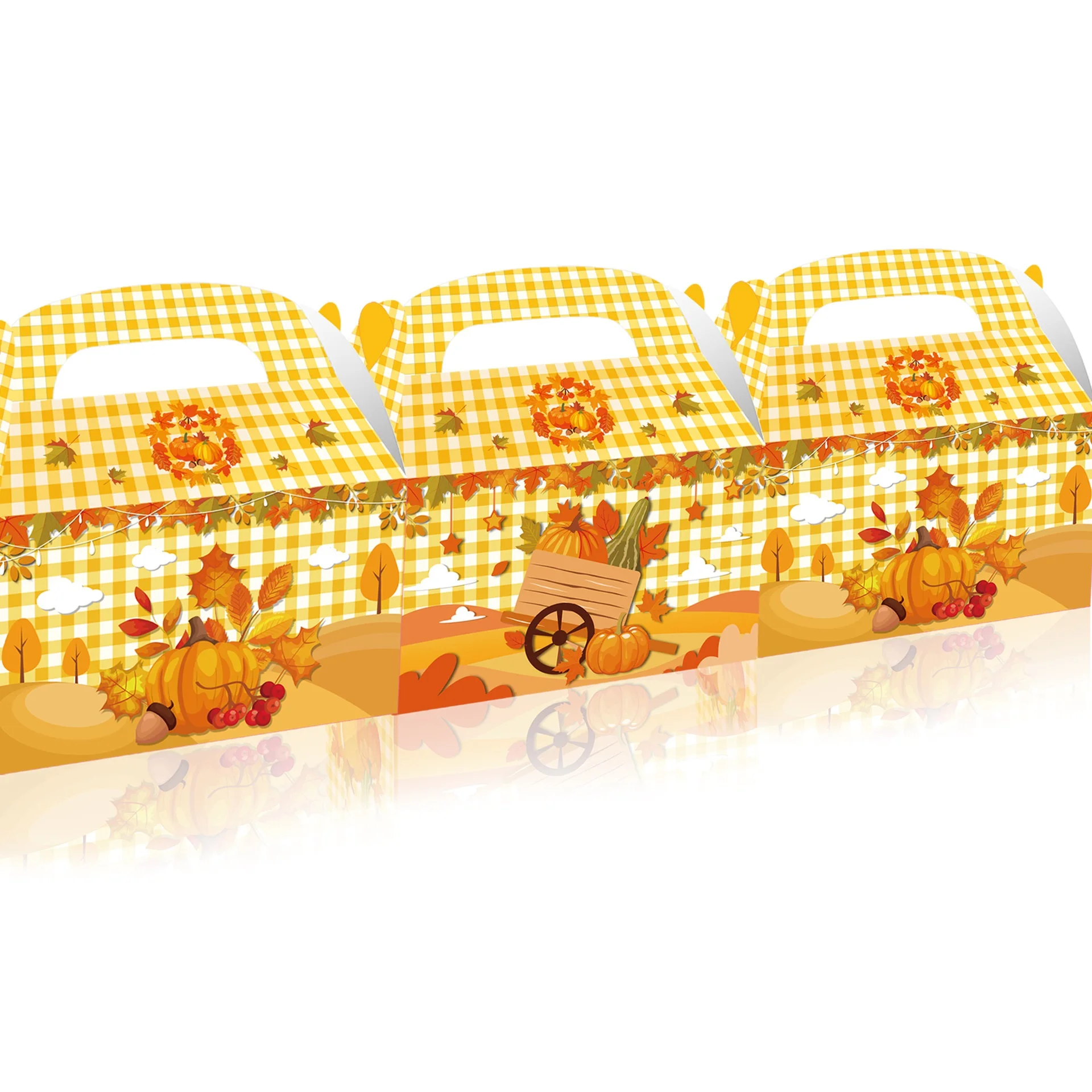 12Pack Fall Party Paper Gift Box Pumpkin Maple Leaf Buffalo Plaid Party Candy Box Kraft Treat Paper Boxes for Thanksgiving Party