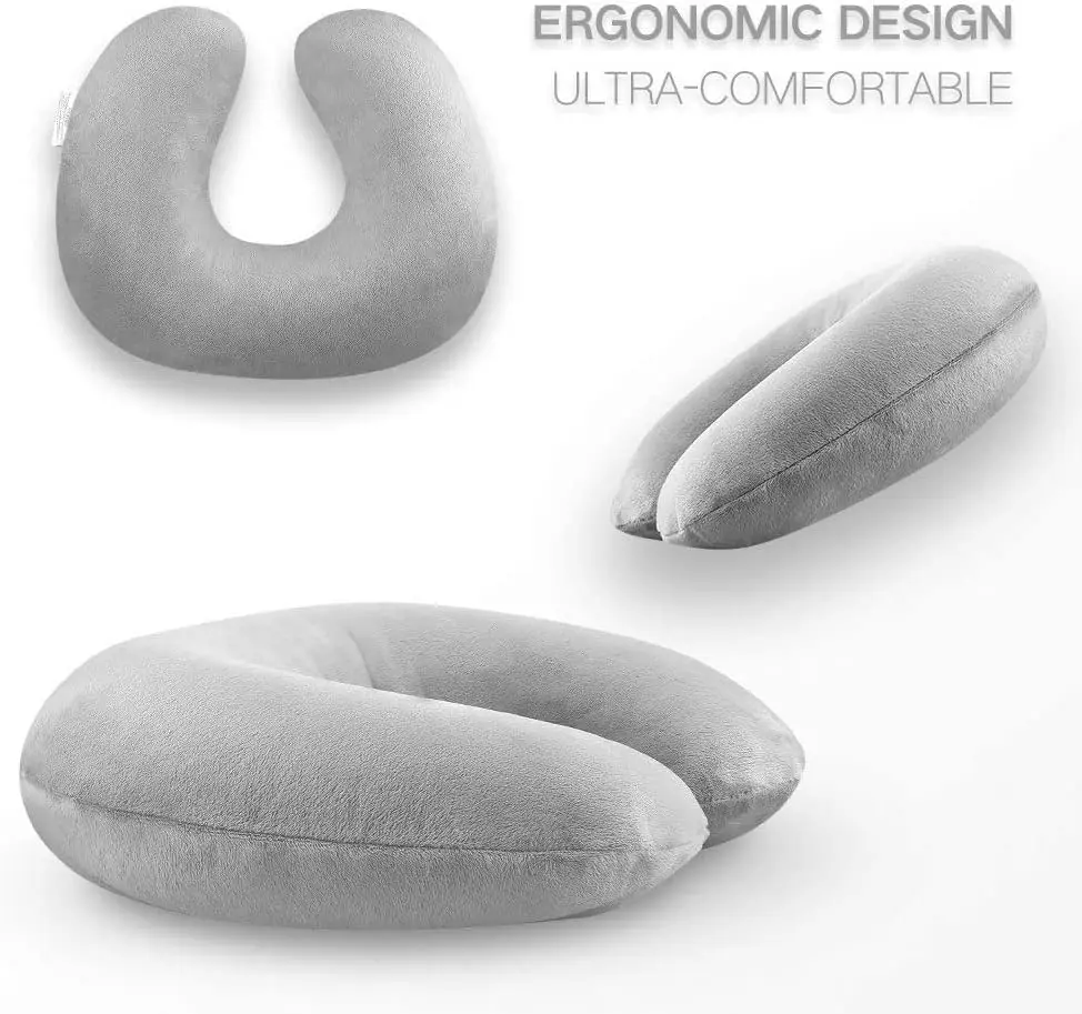 MOONZ Colorful Short plush coat PVC inflatable pillow outdoor U-shaped travel pillow Inflatable Blow up Neck Pillow
