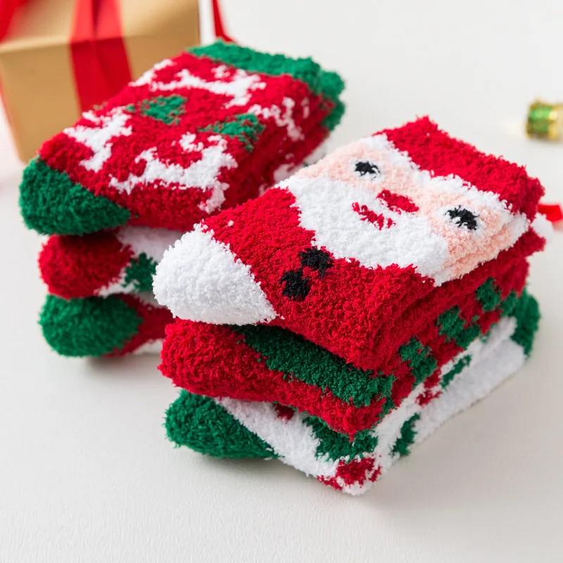merry christmas red socks thicken warm christmas tree snowflake snowman pattern cotton socks