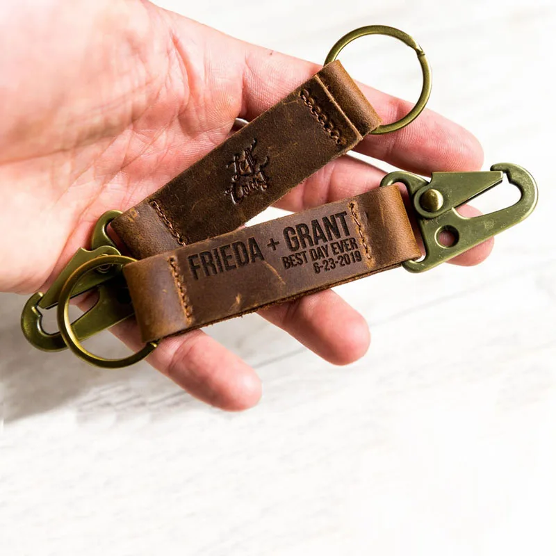 ya219 Crazy Horse Leather New KeyHolder Business Key Ring Personalized Leather Keychain for Father`s Gift