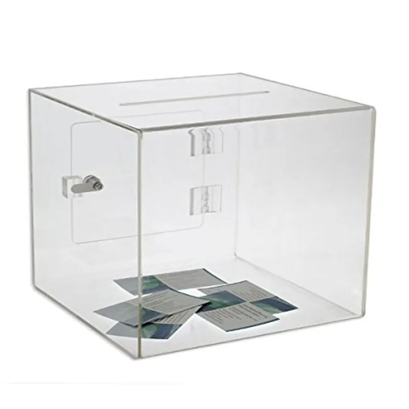 Big Square Popular Children Gift Cash Container Clear Acrylic Money Stuffing Donation Lock Box Acrylic Ballot Box
