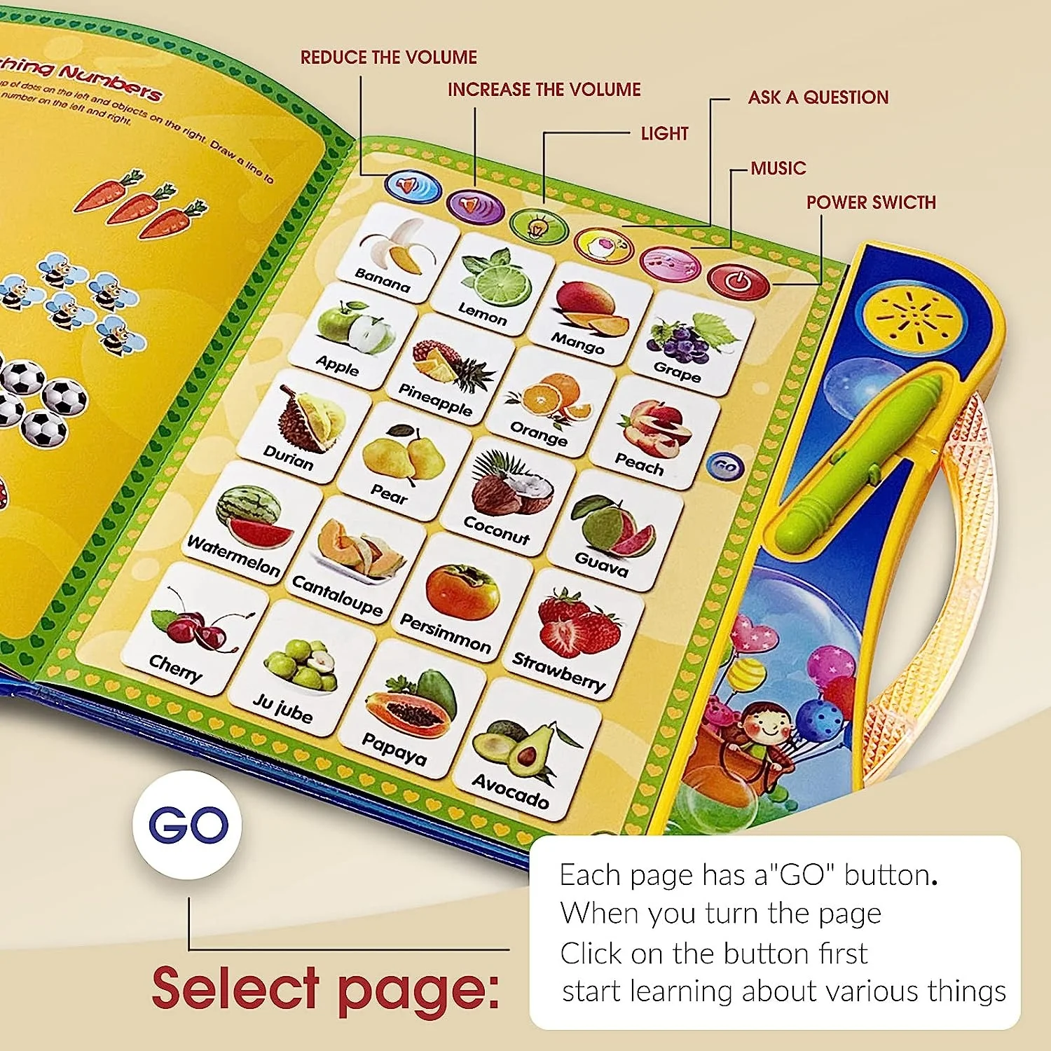 Learning Book -ABC Sound Book,with 10 Modes to Learn Music/Numbers/Animals / Alphabet,Interactive Electronic Books