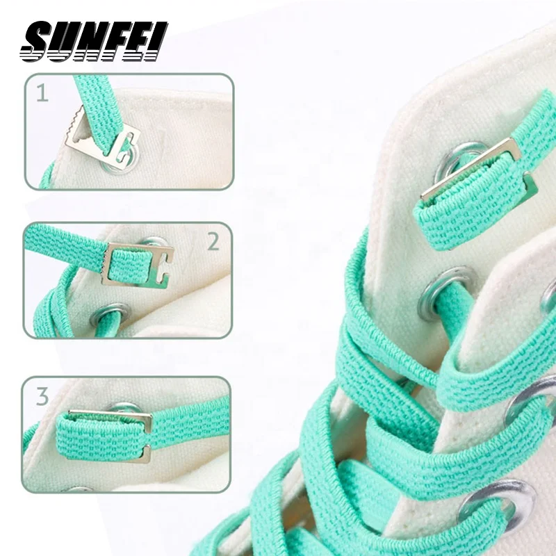 SunFei auto lacing system custom cord locks sport No Knot Tieless Flat Shoelaces elastic no tie flat laces