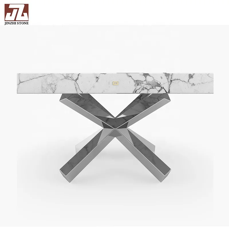 Classical natural white marble natural coffee table with stainless steel brackets hotel villa display restaurant home