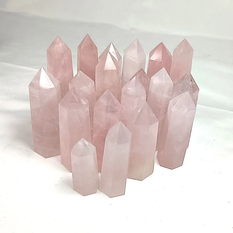 Оптовая продажа натуральные Исцеляющие кристаллы розовый кварц башня точка Чудесный Розовый любовный камень
