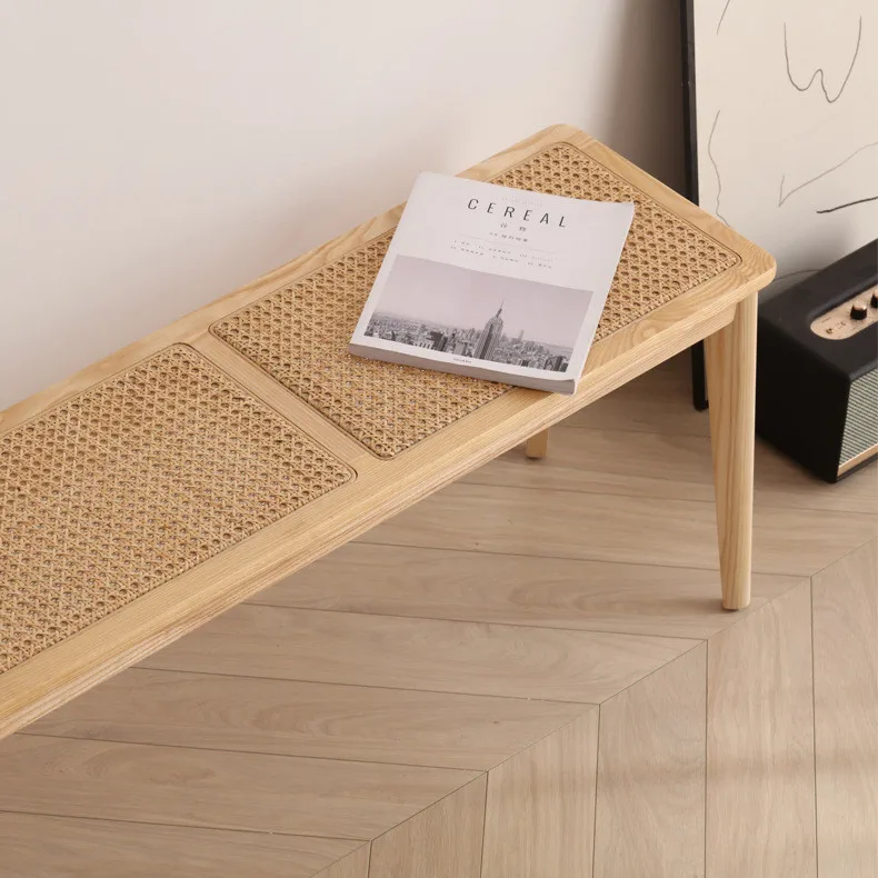 Dreamhause Wood Bench Living Room Bed Room Balcony Patio Decorative Rattan Bench Dining Bench Bed End Stool