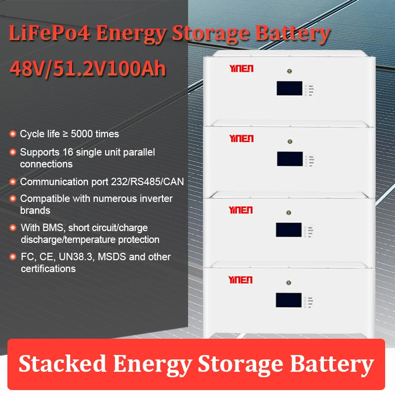 51.2V Stackable Lifepo4 Energy Storage Battery 200Ah 100Ah 51.2V 200Ah 10Kw 48V Lifepo4 Akku Battery Pack With Smart Bms