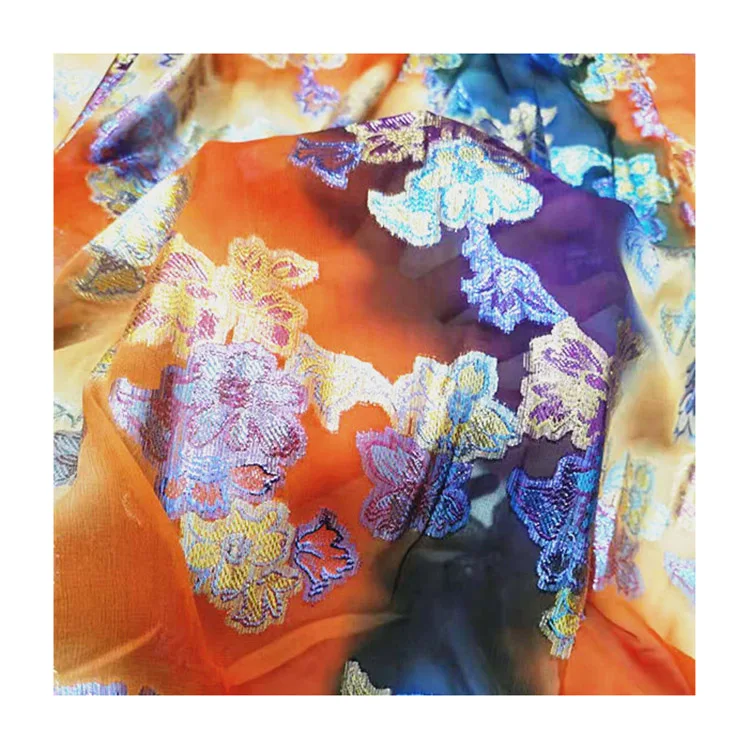 New Arrival Simple Casual Pure Silk Hand Brinted Wedding Metal Brocade Silk Fabric Jacquard Soft Tulle Fabric