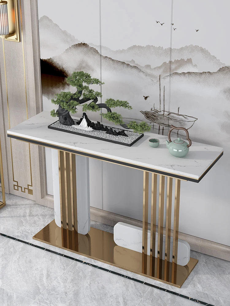 Latest design luxury marble or rock top silver side table modern stainless steel